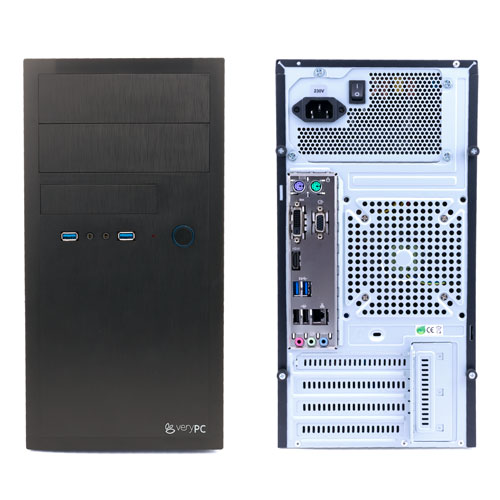 VeryPC Aspect Tower PC showing front and rear ports