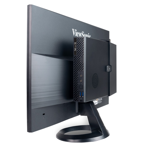 Flex Micro VESA mounted to the back of a monitor